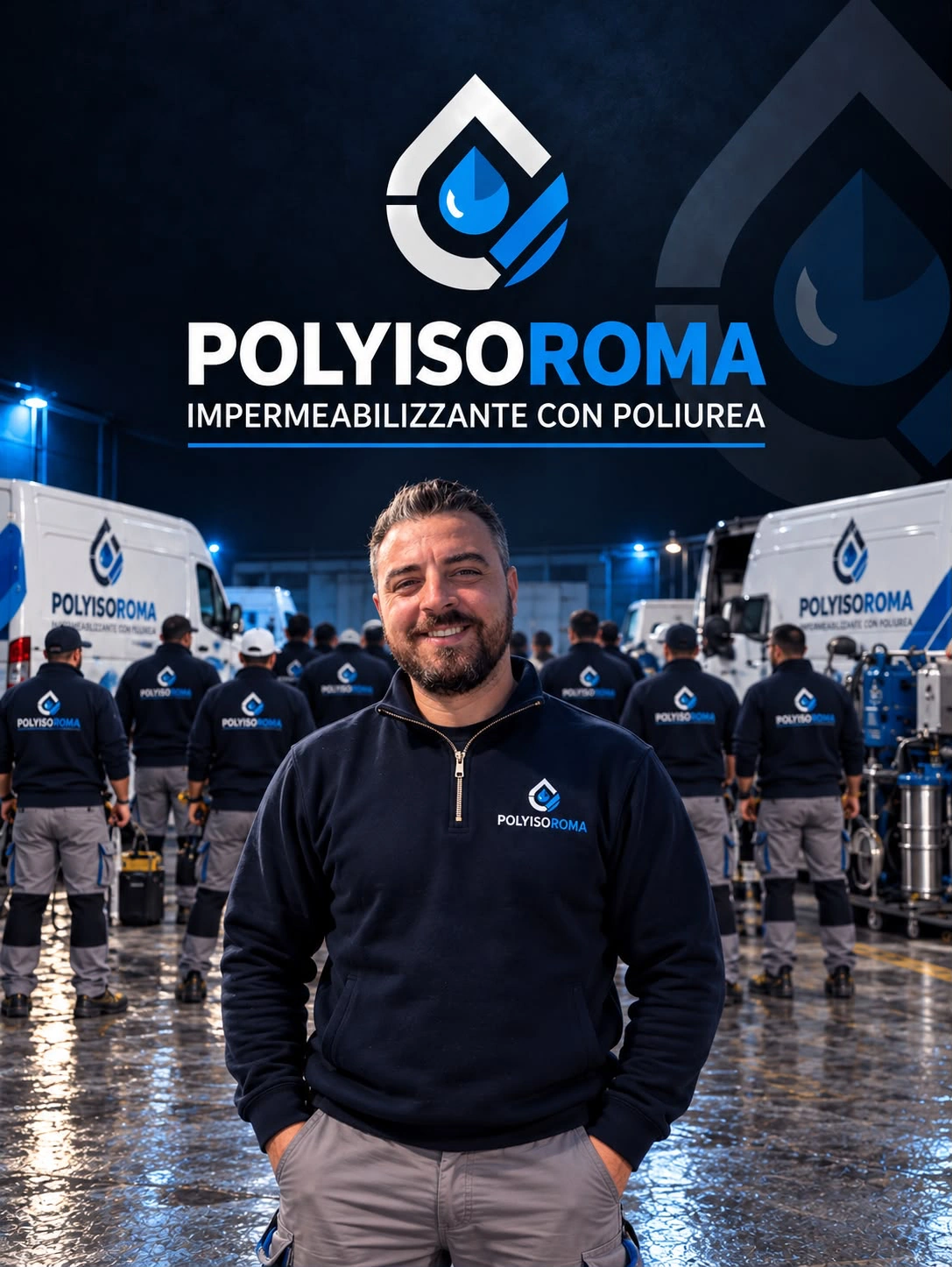 Immagine istituzionale Polyisoroma con marchio aziendale e rappresentazione del team